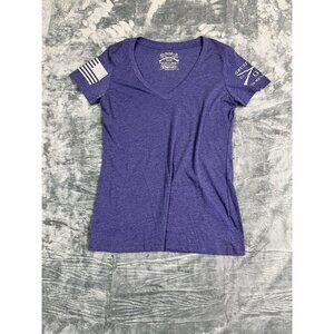 Grunt Style Womens V-Neck T-Shirt Purple XL US 1776 Flag & Rifle Graphic